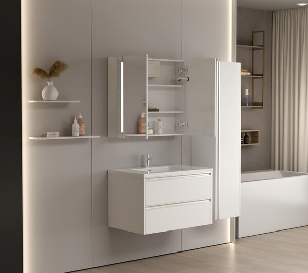Erga Hana, zrkadlová galérka s LED osvetlením 80x70cm s integrovanou zásuvkou, biela, ERG-V05-HANA-8070-WH