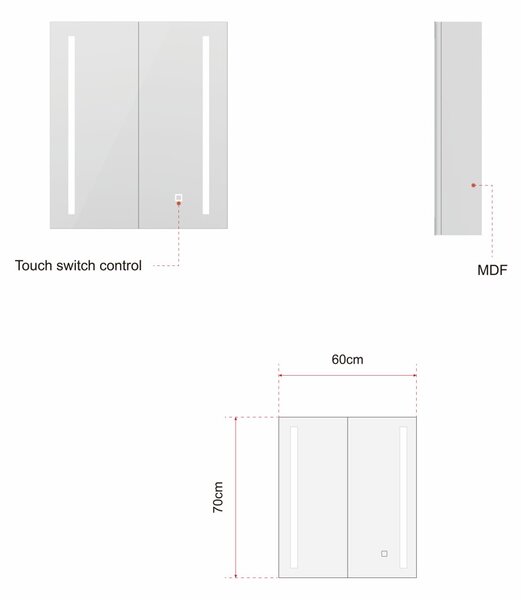 Erga Hana, zrkadlová galérka s LED osvetlením 60x70cm s integrovanou zásuvkou, biela, ERG-V05-HANA-6070-WH