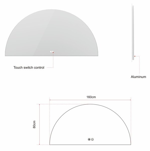Erga Kori, polkruhové LED zrkadlo 80x160cm, 3220 lm, 3 farby svetla, ERG-V01-KORI-8016-CL