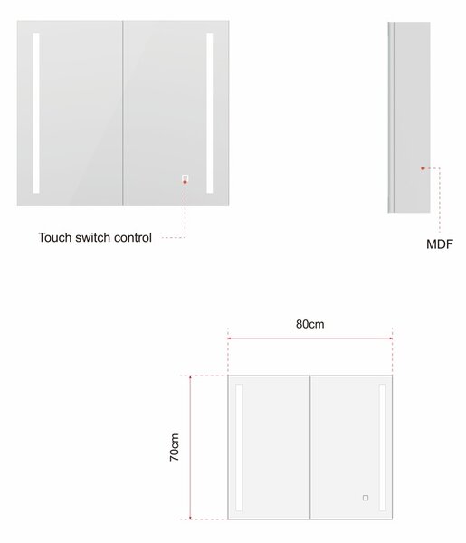 Erga Hana, zrkadlová galérka s LED osvetlením 80x70cm s integrovanou zásuvkou, biela, ERG-V05-HANA-8070-WH