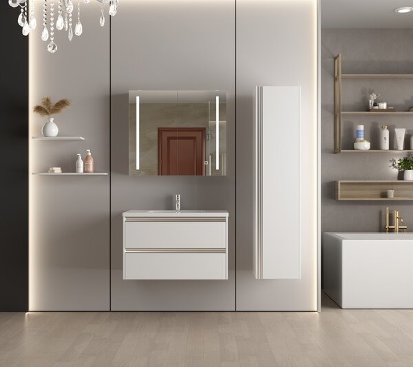 Erga Hana, zrkadlová galérka s LED osvetlením 80x70cm s integrovanou zásuvkou, biela, ERG-V05-HANA-8070-WH
