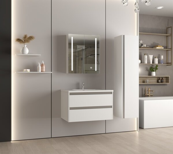 Erga Hana, zrkadlová galérka s LED osvetlením 60x70cm s integrovanou zásuvkou, biela, ERG-V05-HANA-6070-WH