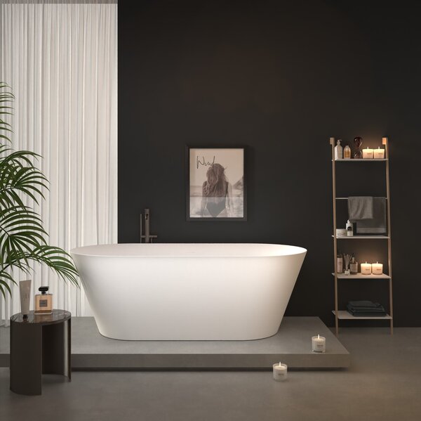 Erga Rhea, voľne stojaca vaňa 130x70 cm + odtoková zátka, biela lesklá, ERG-RHEA-130070-WH-WH