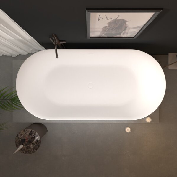 Erga Rhea, voľne stojaca vaňa 130x70 cm + odtoková zátka, biela lesklá, ERG-RHEA-130070-WH-WH