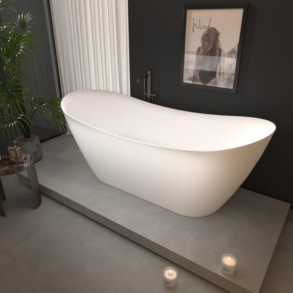 Erga Lina, voľne stojaca vaňa 150x73 cm + odtoková zátka, biela lesklá, ERG-LINA-150073-WH-WH