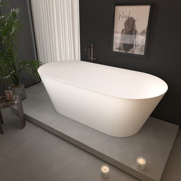 Erga Rhea, voľne stojaca vaňa 130x70 cm + odtoková zátka, biela lesklá, ERG-RHEA-130070-WH-WH