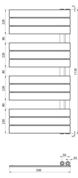 Aqualine Aqualine, MYTHOS vykurovacie teleso 500x1130 mm, čierna matná, LLM511B