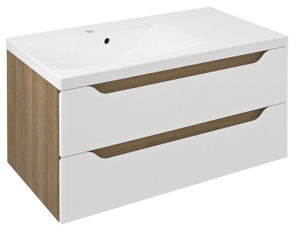 Sapho Sapho, WAVE umývadlová skrinka 89,7x45x47,8cm, ľavá, biela/dub cuneo, WA092-3025