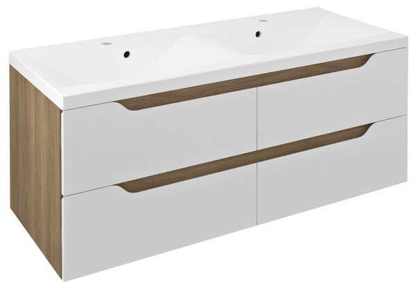 Sapho Sapho, WAVE dvojumývadlová skrinka 119,7x50x47,8cm, biela/dub cuneo, WA120-3025