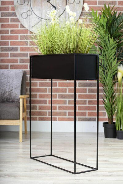 KOVOVÝ KVETINÁČ SO STOJANOM RECT 90X24X64 CM ČIERNA