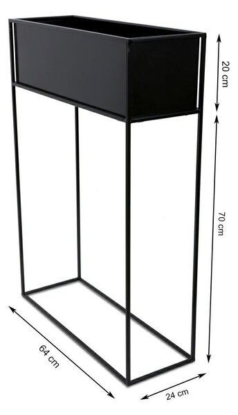 KOVOVÝ KVETINÁČ SO STOJANOM RECT 90X24X64 CM ČIERNA