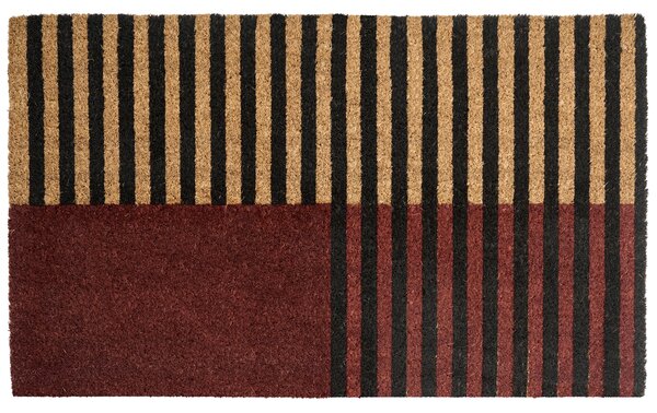 Rohožka hnedá béžová kokosové vlákno 45 x 75 cm protišmyková spodná strana rohož s pruhovaným vzorom moderná