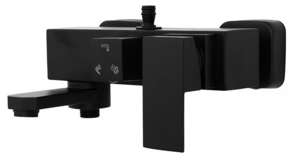 Erga Cube, sprchová batéria s vaňovým výtokom a horným pripojením sprchového stĺpu, 150 mm, čierna matná, ERG-YKA-BW.CB-BLK