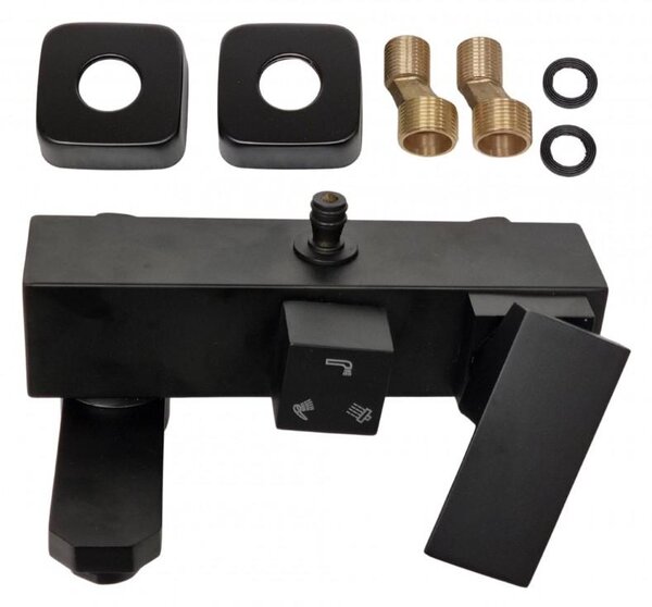 Erga Cube, sprchová batéria s vaňovým výtokom a horným pripojením sprchového stĺpu, 150 mm, čierna matná, ERG-YKA-BW.CB-BLK