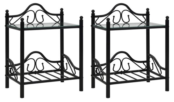 Nočné stolíky, 2 ks, oceľ a tvrdené sklo, 45x30,5x60 cm, čierne