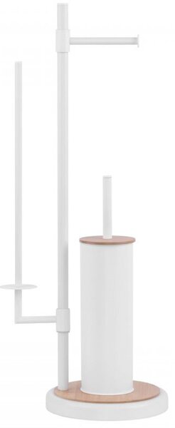 Erga Sisu, držiak na toaletný papier so zásobníkom a WC kefou 3v1, biela-hnedá, ERG-YKA-P.SISU-WHT-B