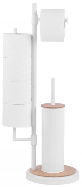 Erga Sisu, držiak na toaletný papier so zásobníkom a WC kefou 3v1, biela-hnedá, ERG-YKA-P.SISU-WHT-B