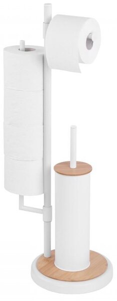 Erga Sisu, držiak na toaletný papier so zásobníkom a WC kefou 3v1, biela-hnedá, ERG-YKA-P.SISU-WHT-B