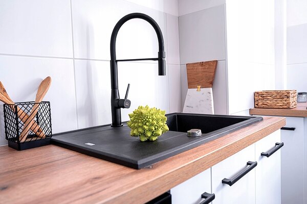 Laveo Megalo, 1-komorový granitový drez 780x500x185 mm, čierna, LAV-SBE_711B