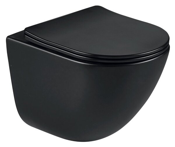 Erga Lily+, závesná WC misa 490x370x365mm, Rimless Tornado 2 + toaletné sedadlo s pomalým zatváraním, čierna matná, ERG-V03-LILY-TO2-BK