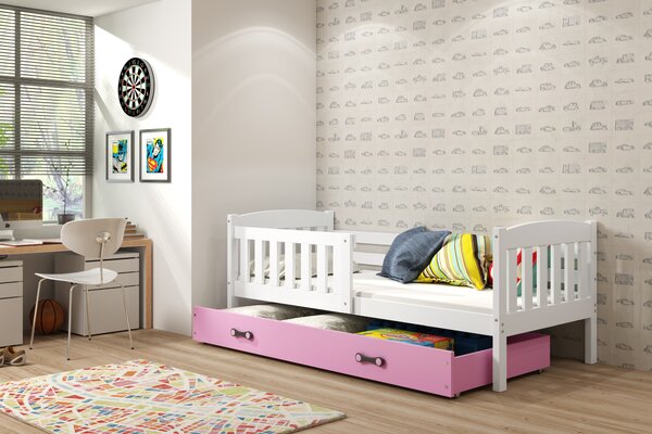 Interbeds Jednolôžková posteľ Kubus2 biela 160x80 s matracom a šuplíkom - ružová