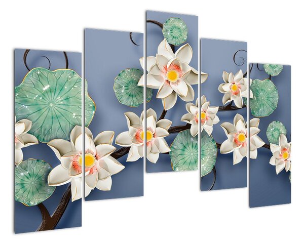 Kvety na modrom pozadí - obraz (Obraz 125x90cm)