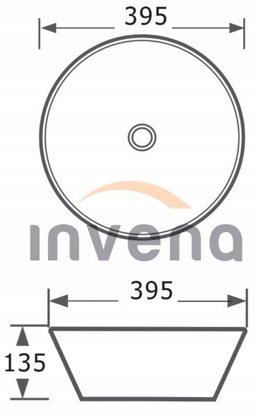 Invena Dokos, keramické umývadlo na dosku 395x395x135 mm, biela lesklá, INV-CE-19-011-C