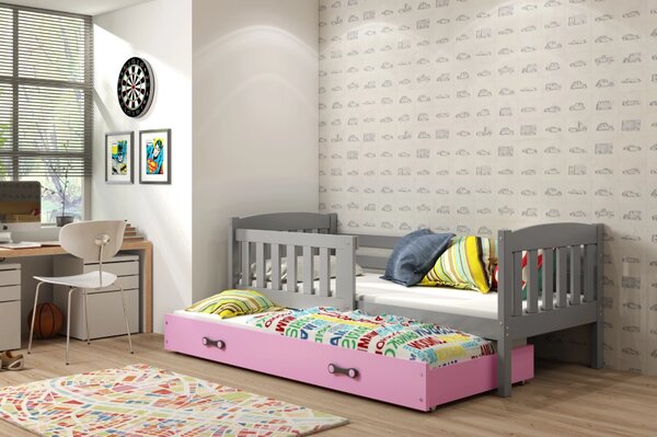 Interbeds Jednolôžková posteľ Kubus3 Grafit pre teenagerov 160x80 s matracom, rozkladacia - ružová