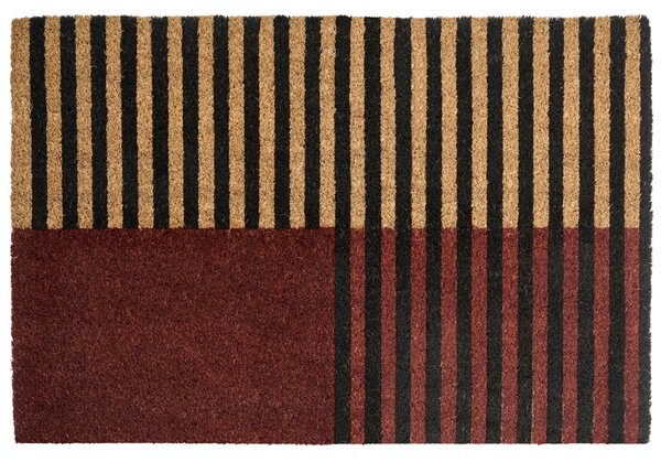Rohožka hnedá béžová kokosové vlákno 40 x 60 cm protišmyková spodná strana rohož s pruhovaným vzorom moderná