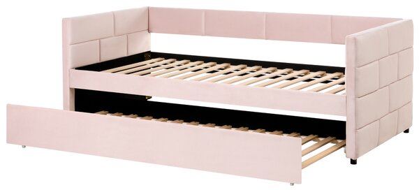 Rozkladacia posteľ ružová zamatová jednolôžko 90 x 200 cm lamelový rám moderný glamour štýl