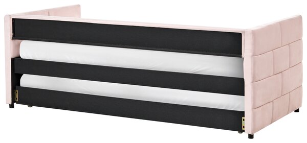 Rozkladacia posteľ ružová zamatová jednolôžko 90 x 200 cm lamelový rám moderný glamour štýl