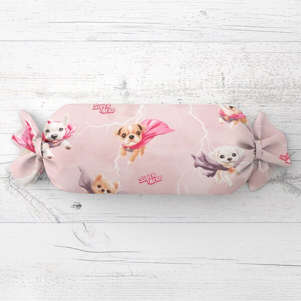 Biante Detský vankúš valec bonbon Sandra SA-650 Psí superhrdinovia na staroružovom 15x40 cm