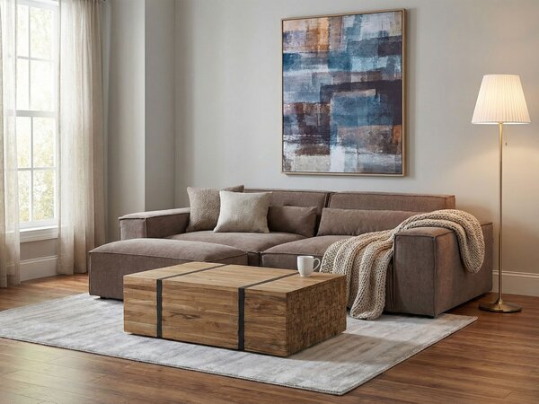 Konferenčný stolík teakové masívne drevo 69 x 110 cm na kolieskach obdĺžnikový industriálny rustikálny