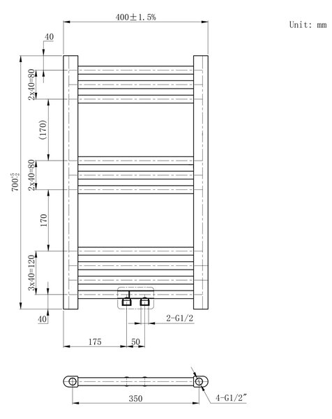 Gamma Simple, vykurovacie teleso 400x700 mm, 234 W, zlatá matná, GMA-SIMP-7040-BGD