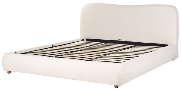 Posteľ s úložným priestorom biela buklé čalúnenie 180 x 200 cm minimalistický moderný dizajn spálňa