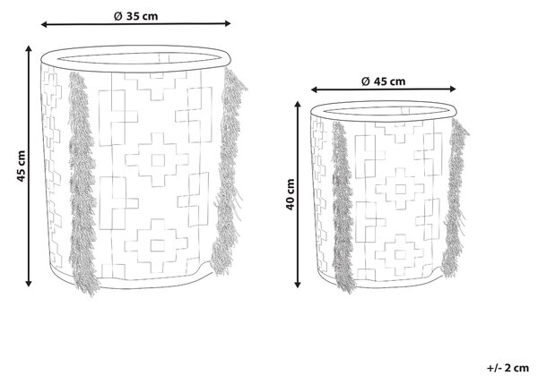 Súprava 2 úložných košov biela sivá bavlna výška 40/45 cm koše na bielizeň doplnky dekorácie boho dizajn