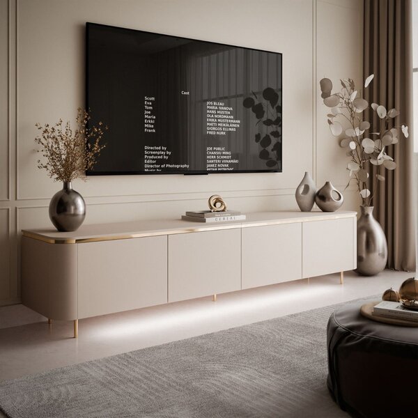 TV STOLÍK JULIEN 2 KAŠMÍR + ZLATÝ LED 200 cm