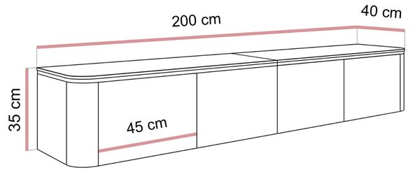 ZÁVESNÝ TV STOLÍK JULIEN KAŠMÍR + ZLATÝ LED 200 cm