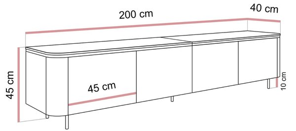 TV STOLÍK JULIEN 2 KAŠMÍR + ZLATÝ LED 200 cm