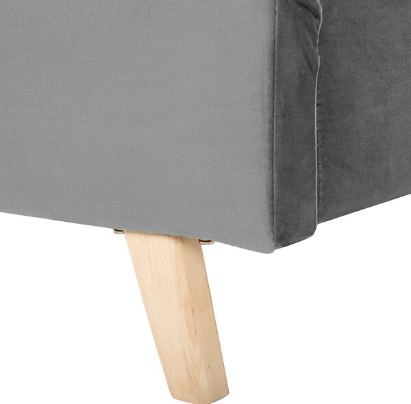 Posteľ sivá zamatové čalúnenie 160 x 200 cm prešívaná nohy zo svetlého dreva lamelový rošt nastaviteľné čelo moderný štýl spálňa