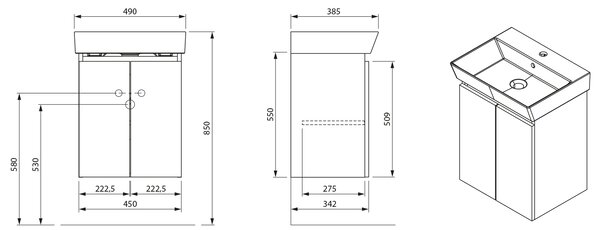 Aqualine Aqualine, PANEDA umývadlová skrinka 45x55x34,2cm, biela, PN245
