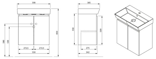 Aqualine Aqualine, PANEDA umývadlová skrinka 55x55x34,2cm, biela, PN255