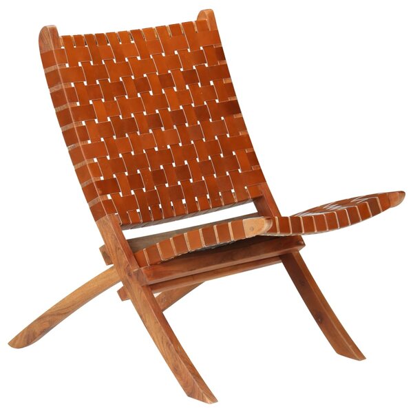 Skladacia stolička, prepletaný dizajn, hnedá, umelá koža