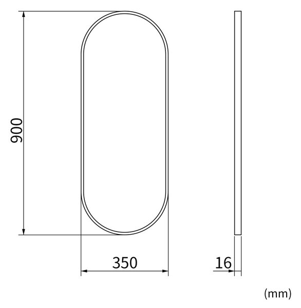 Erga Oval, oválne zrkadlo 35x90cm, čierny rám, ERG-V01-OVAL-3590-BK