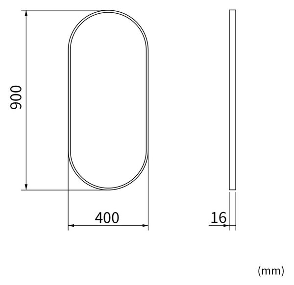 Erga Oval, oválne zrkadlo 40x90cm, zlatý rám, ERG-V01-OVAL-4090-GD