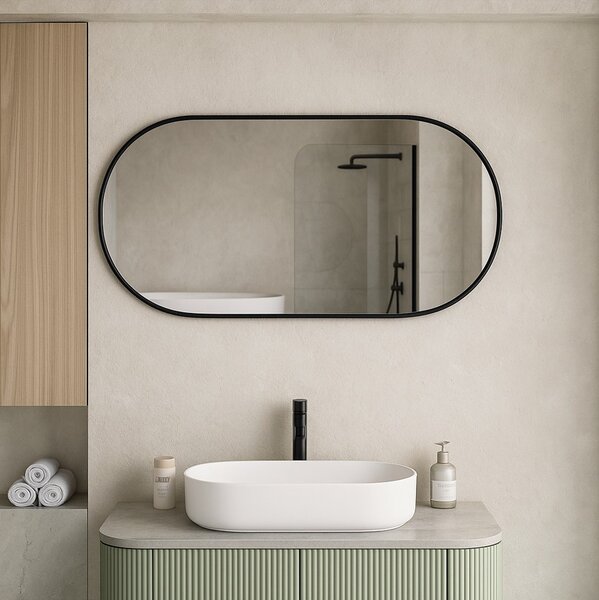 Erga Oval, oválne zrkadlo 60x90cm, čierny rám, ERG-V01-OVAL-6090-BK