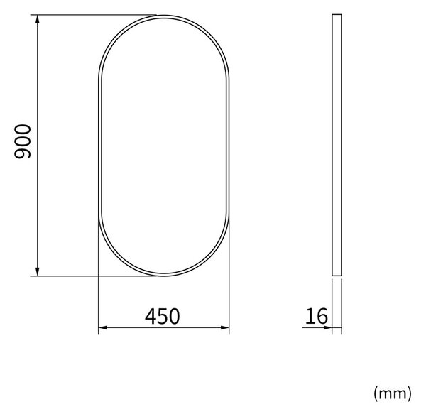 Erga Oval, oválne zrkadlo 45x90cm, čierny rám, ERG-V01-OVAL-4590-BK