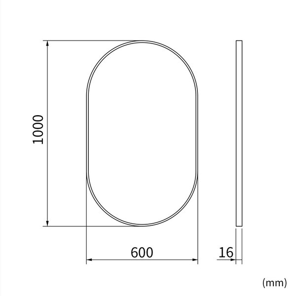 Erga Oval, oválne zrkadlo 60x100cm, čierny rám, ERG-V01-OVAL-6010-BK