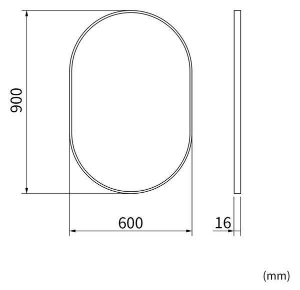 Erga Oval, oválne zrkadlo 60x90cm, čierny rám, ERG-V01-OVAL-6090-BK