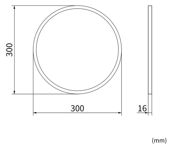 Erga Round, okrúhle zrkadlo 30cm, čierny rám, ERG-V01-ROUND-3030-BK